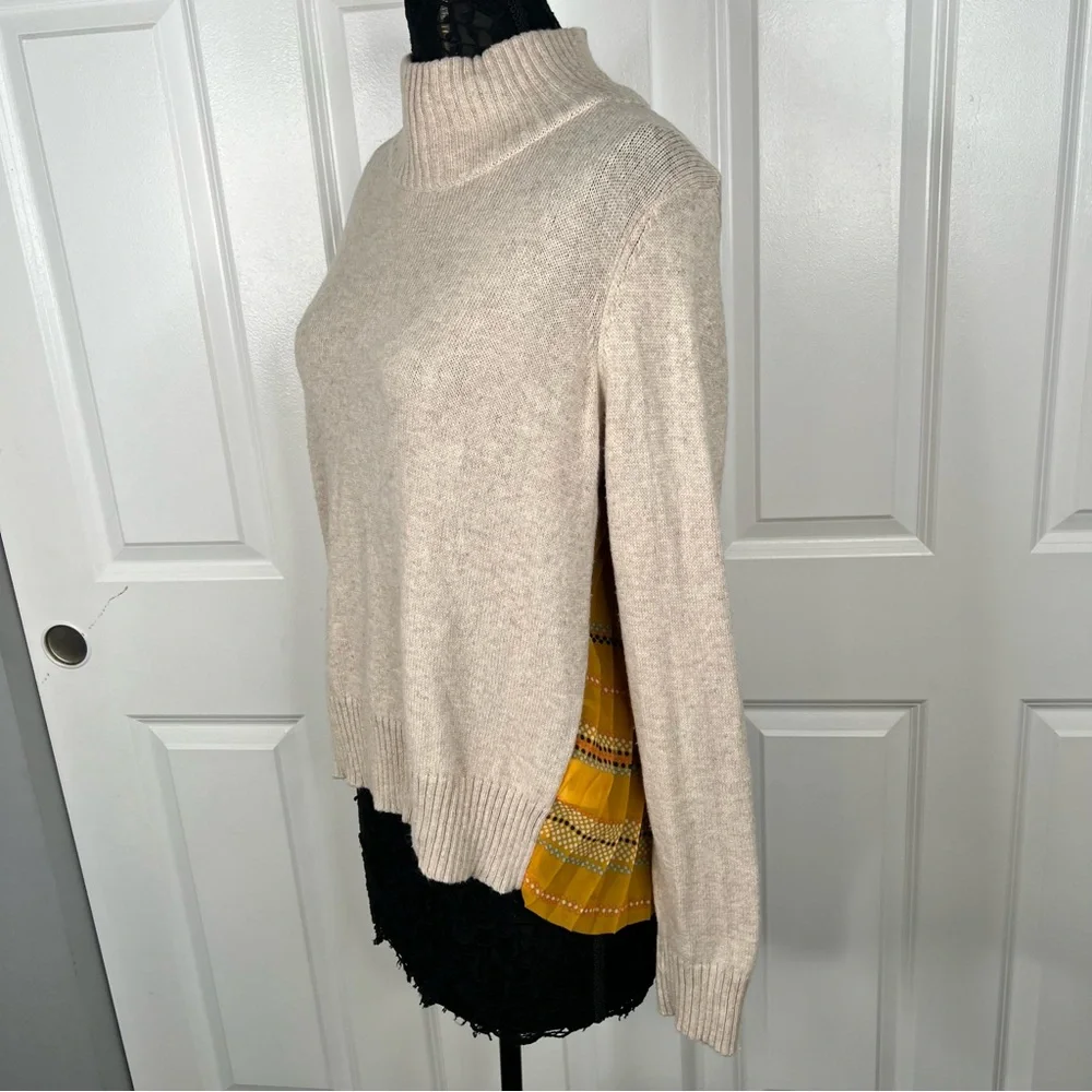 Sz XL Anthropologie Moth Mock Neck Sweater with Mixed Media Back $128 MSRP